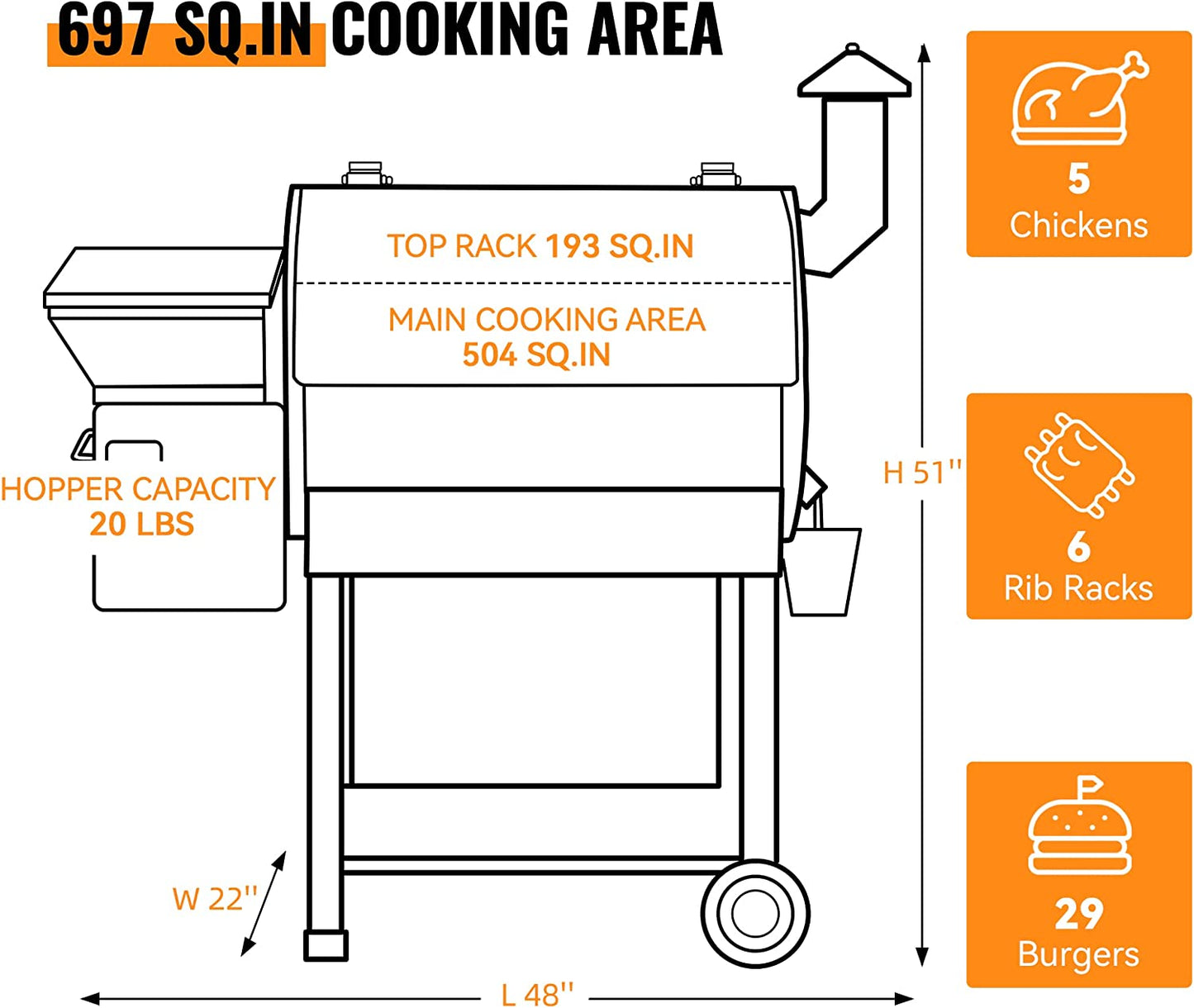 Z GRILLS 8 in 1 BBQ Pellet Grill & Smoker Auto Temperature Control ZPG-7002E