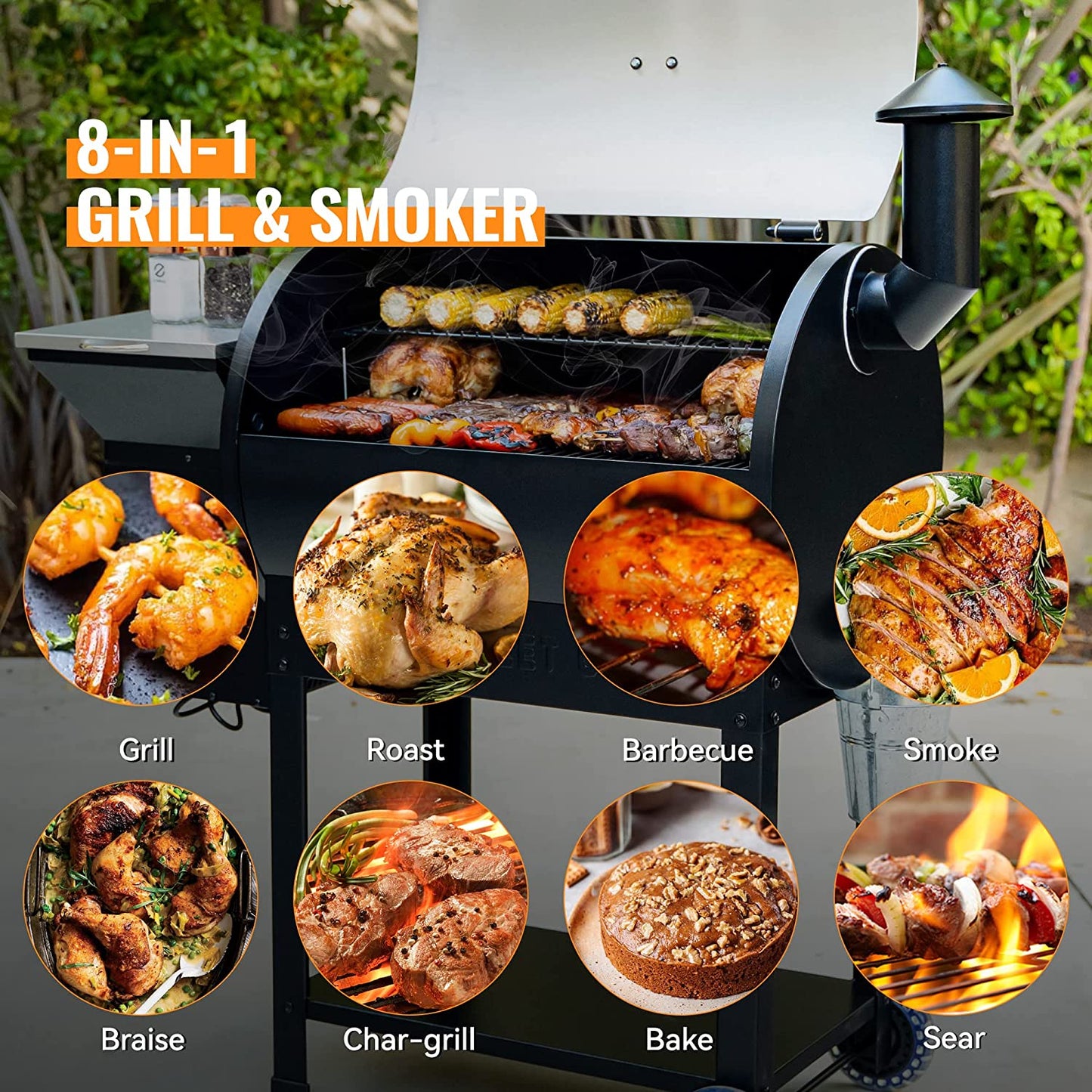 Z GRILLS 8 in 1 BBQ Pellet Grill & Smoker Auto Temperature Control ZPG-7002E