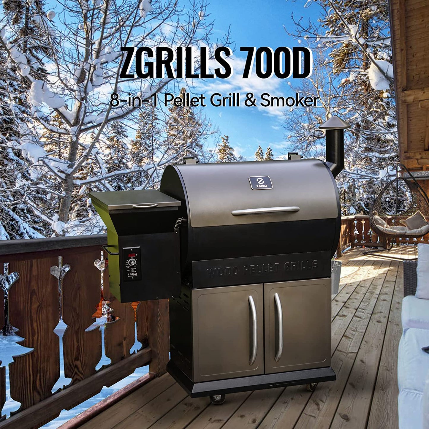 Z GRILLS Wood Pellet Grill & Smoker, 8 in 1 BBQ Grill Auto Temperature Control ZPG-700D