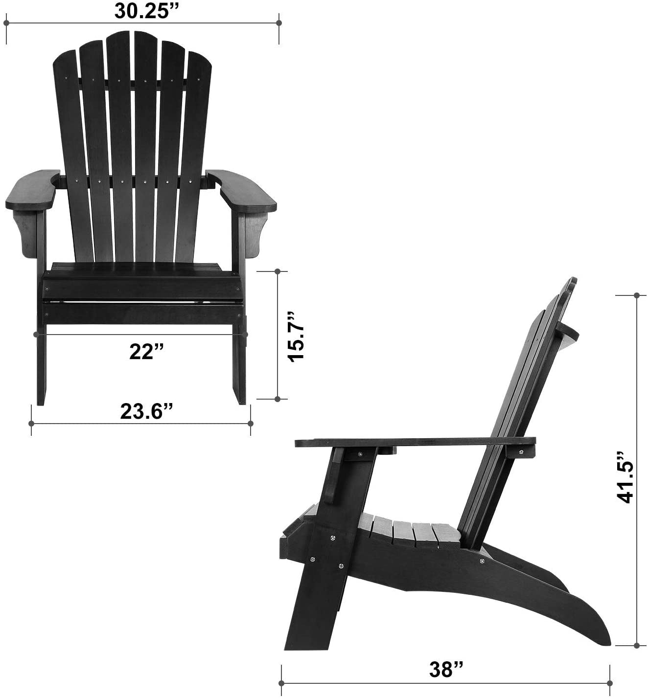 Polystyrene Composite Adirondack Chair With Cup Holder-Black