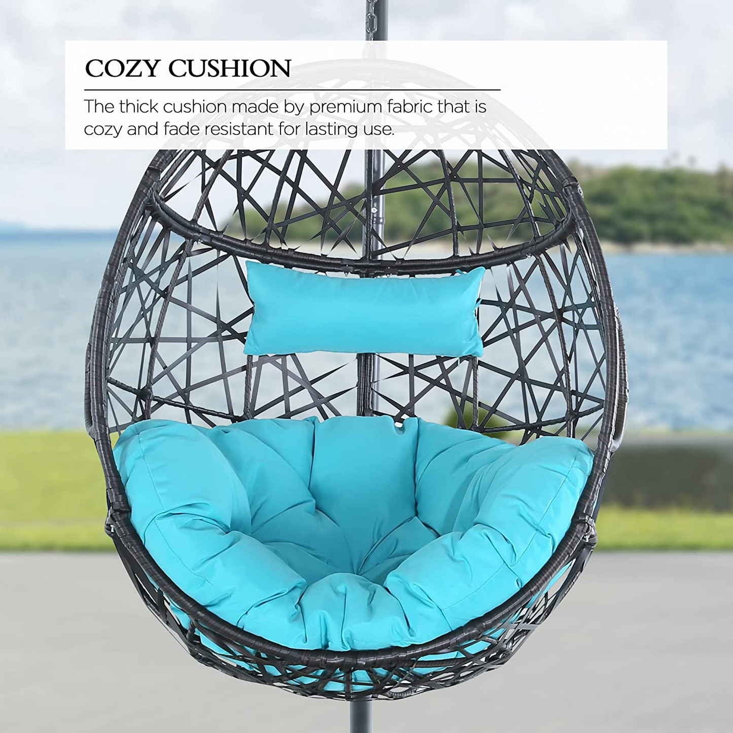 Hanging Egg Chair Outdoor Indoor Patio Swing Chair with UV Resistant Cushion Wicker Rattan Hammock Basket Chair with Stand