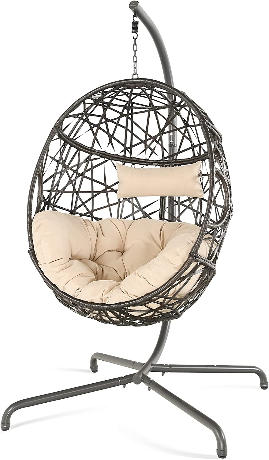 Hanging Egg Chair Outdoor Indoor Patio Swing Chair with UV Resistant Cushion Wicker Rattan Hammock Basket Chair with Stand