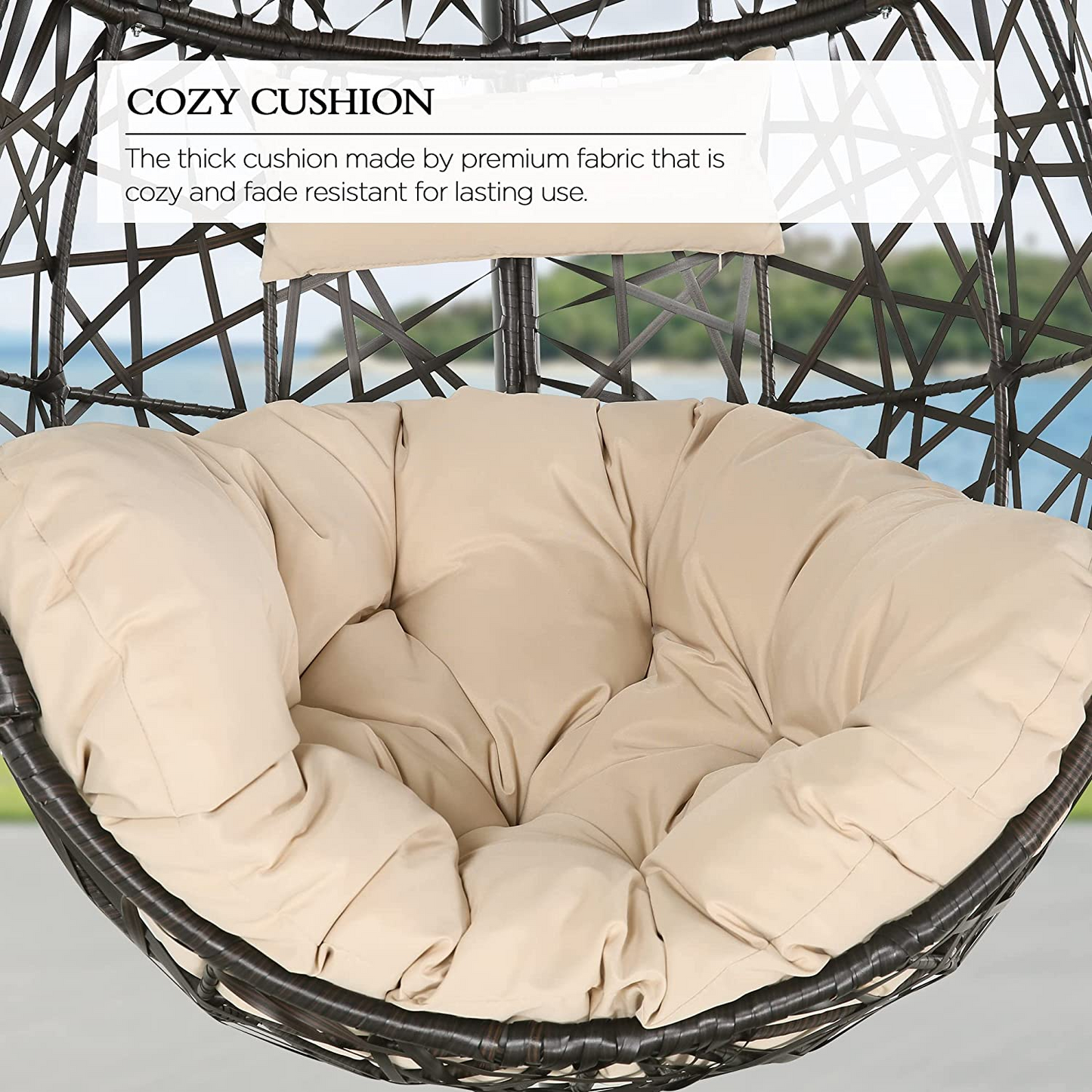 Hanging Egg Chair Outdoor Indoor Patio Swing Chair with UV Resistant Cushion Wicker Rattan Hammock Basket Chair with Stand