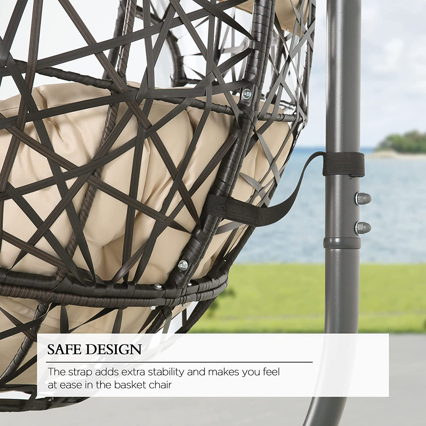 Hanging Egg Chair Outdoor Indoor Patio Swing Chair with UV Resistant Cushion Wicker Rattan Hammock Basket Chair with Stand