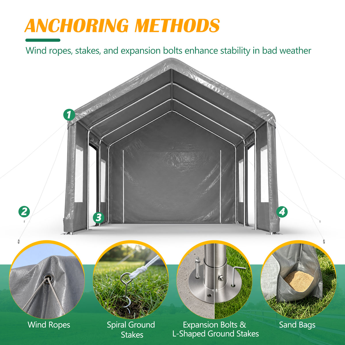 DALIOREACH 12x20ft Heavy Duty Carport Canopy Outdoor Garage Tent with Roll-Up Doors & Mesh Windows, Waterproof UV Protection for Car, SUV, Party, Market, Storage