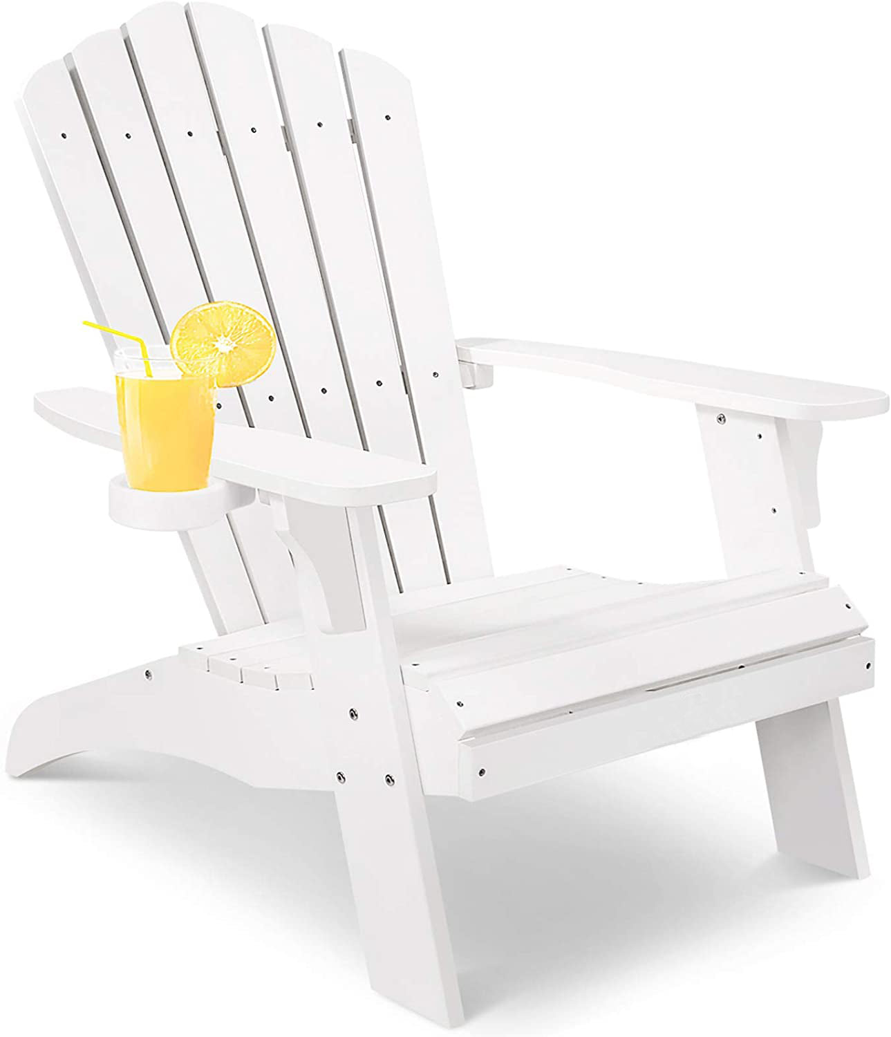 Polystyrene Composite Adirondack Chair With Cup Holder-Black