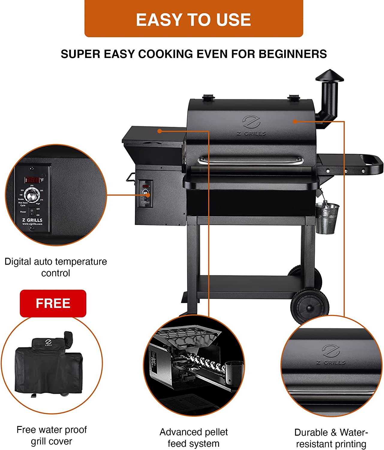 Z Grills  Wood Pellet Grill & Smoker, 8 in 1 BBQ Grill Auto Temperature Control  ZPG-10002B