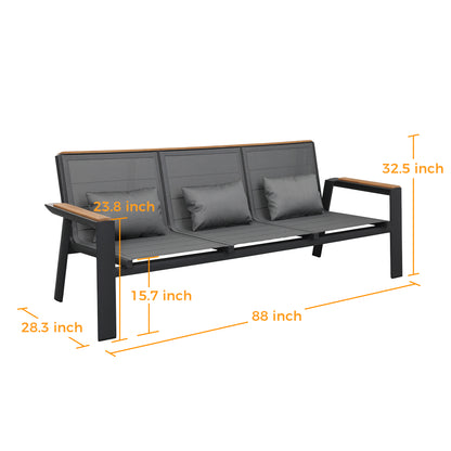 Geneva 5pcs Sofa Set with 3-Seater Sofa, Gloss Black Frame