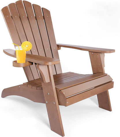 Polystyrene Composite Adirondack Chair With Cup Holder-Brown