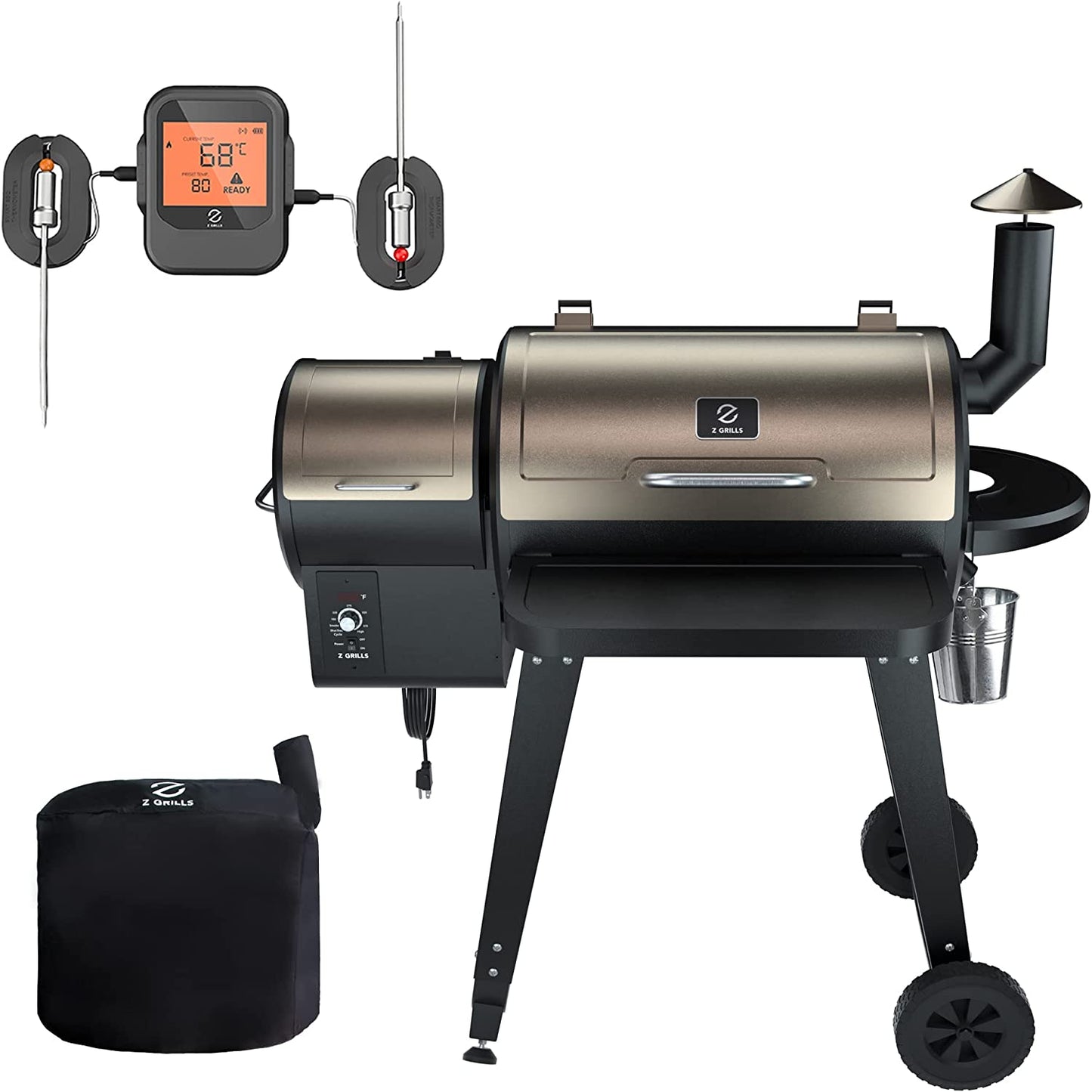Wood Pellet Grill and Smoker with PID Controller, 8-in-1 Outdoor BBQ Grill  in Black