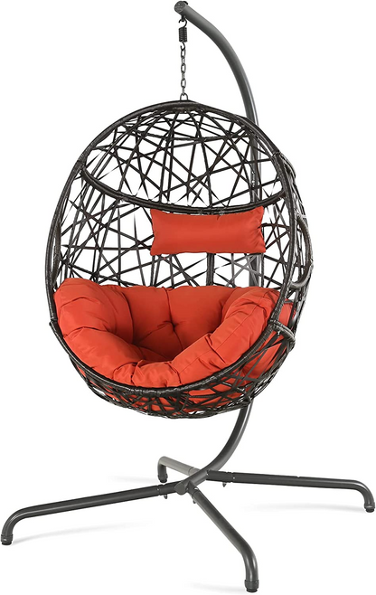 Hanging Egg Chair Outdoor Indoor Patio Swing Chair with UV Resistant Cushion Wicker Rattan Hammock Basket Chair with Stand