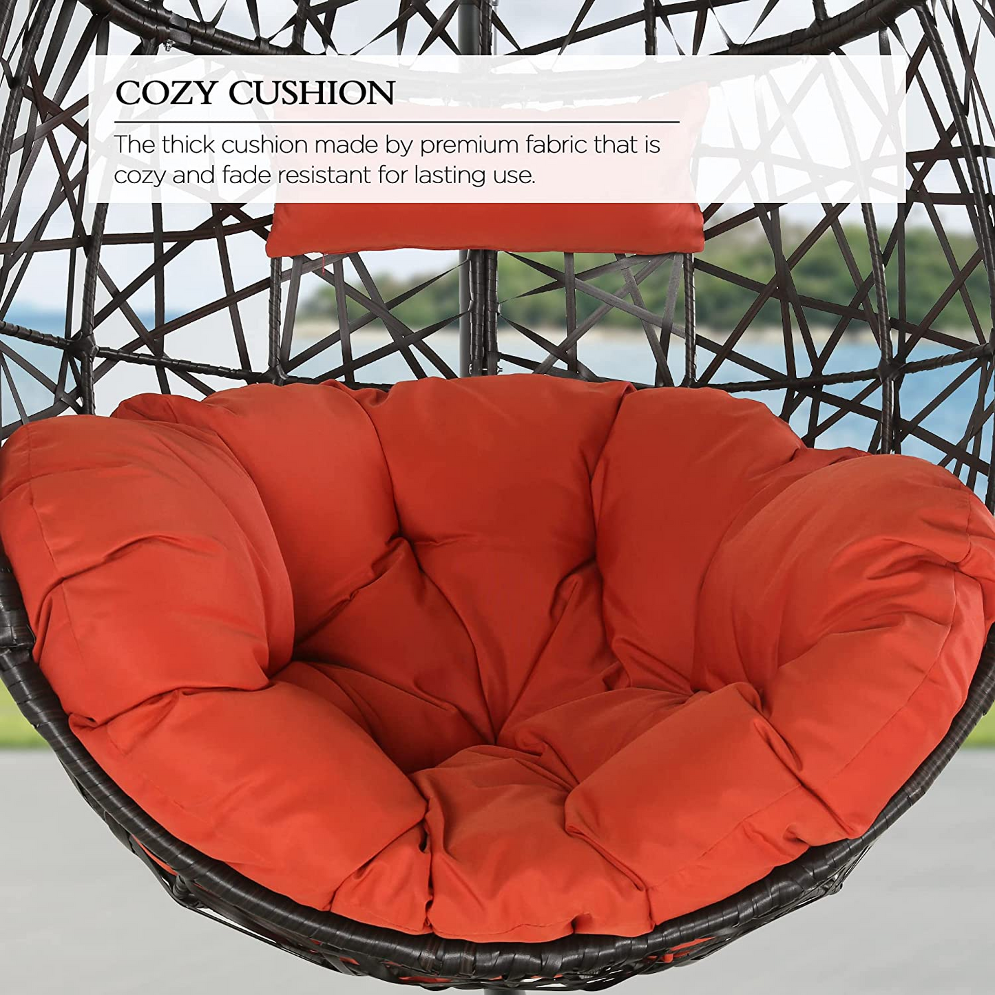 Hanging Egg Chair Outdoor Indoor Patio Swing Chair with UV Resistant Cushion Wicker Rattan Hammock Basket Chair with Stand