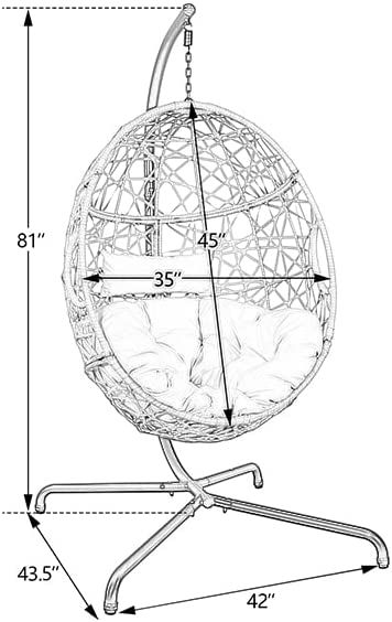 Hanging Egg Chair Outdoor Indoor Patio Swing Chair with UV Resistant Cushion Wicker Rattan Hammock Basket Chair with Stand