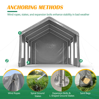 DALIOREACH 12x20ft Heavy Duty Carport Canopy Outdoor Garage Tent with Roll-Up Doors & Mesh Windows, Waterproof UV Protection for Car, SUV, Party, Market, Storage