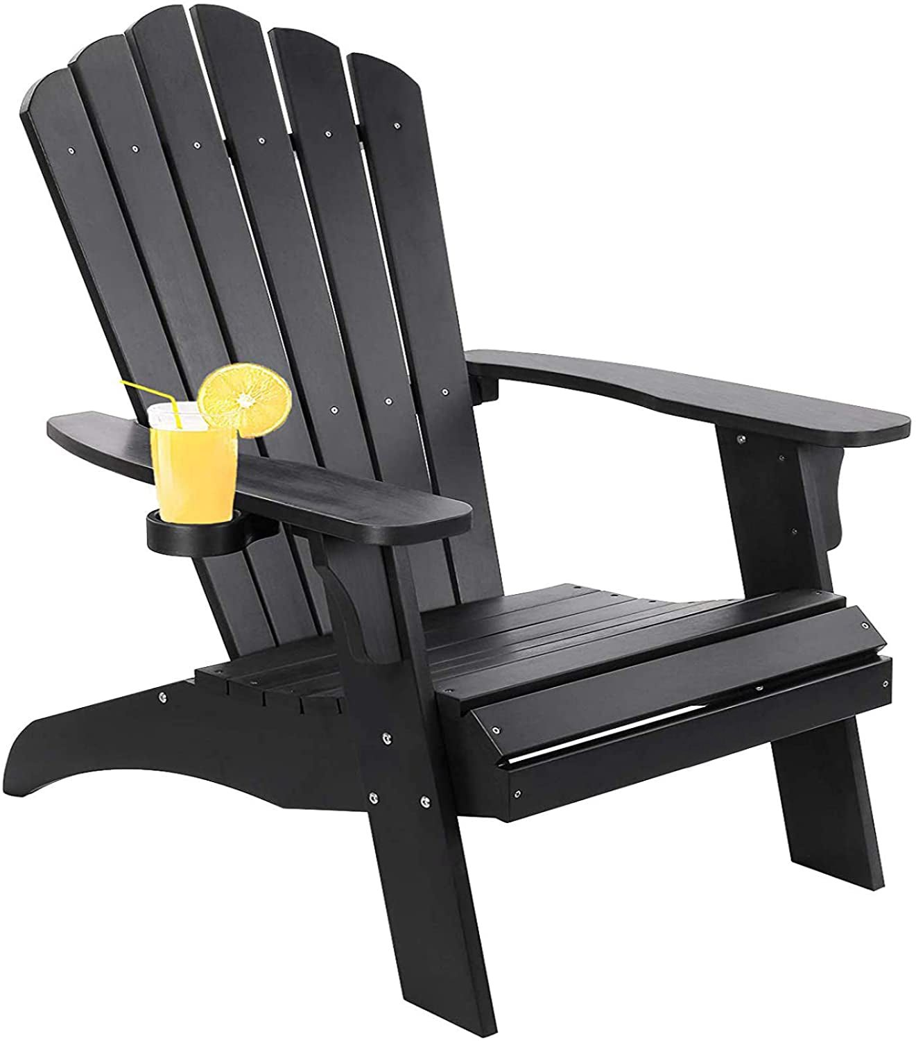 Polystyrene Composite Adirondack Chair With Cup Holder-Black