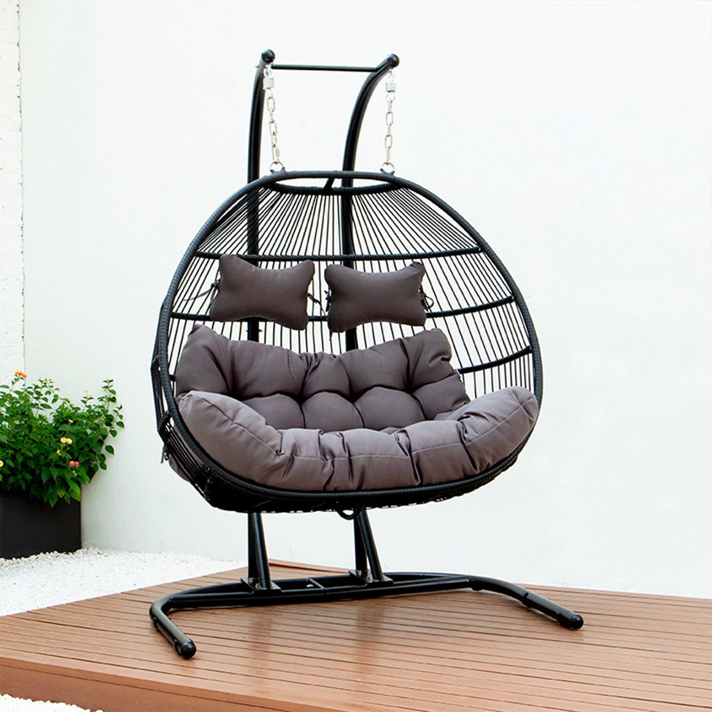 Folding Double Seat Swing Chair With Cushion