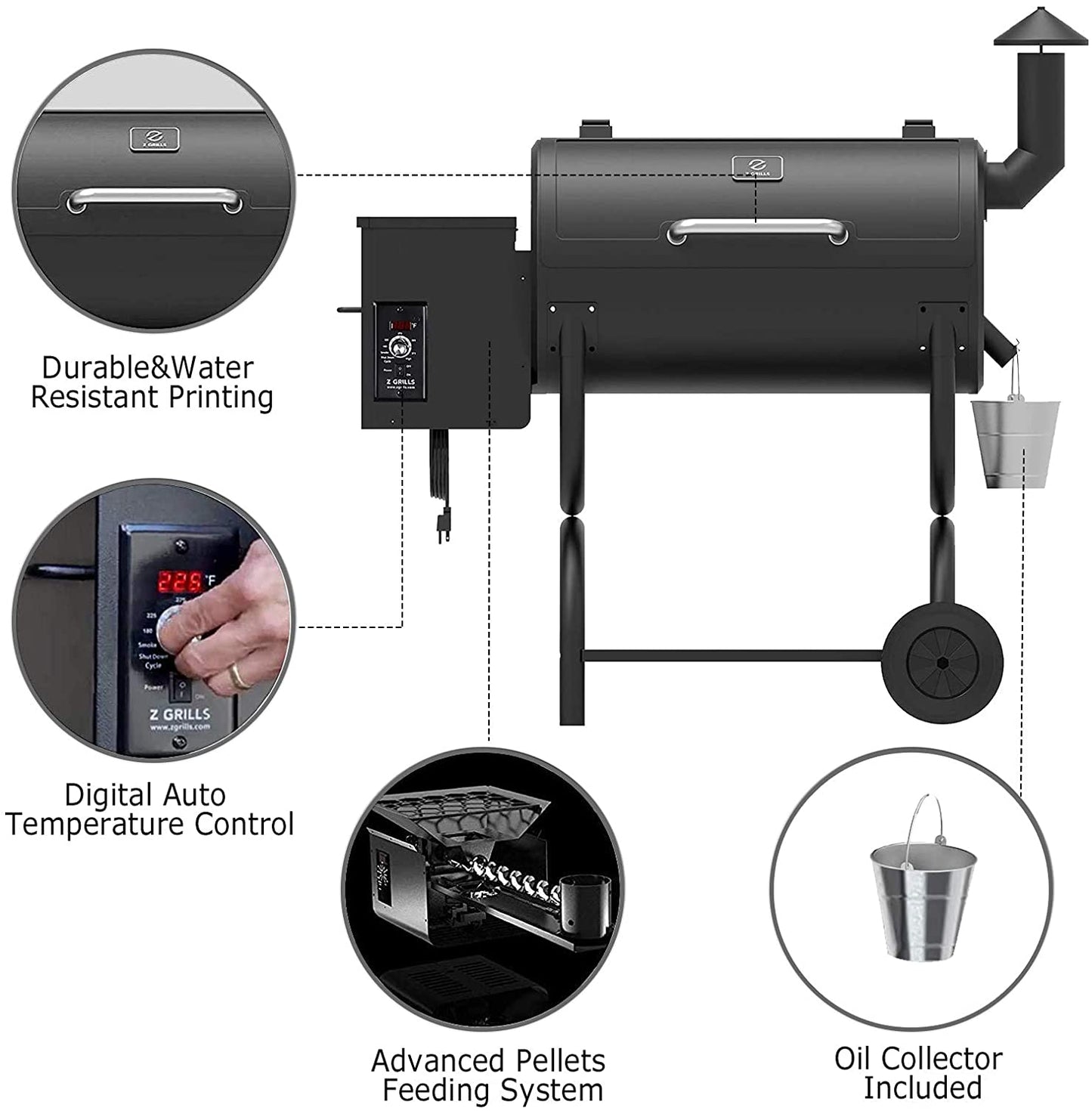 Z GRILLS Upgrade Wood Pellet Grill & Smoker 8 in 1 BBQ Grill Auto Temperature Control ZPG-550B